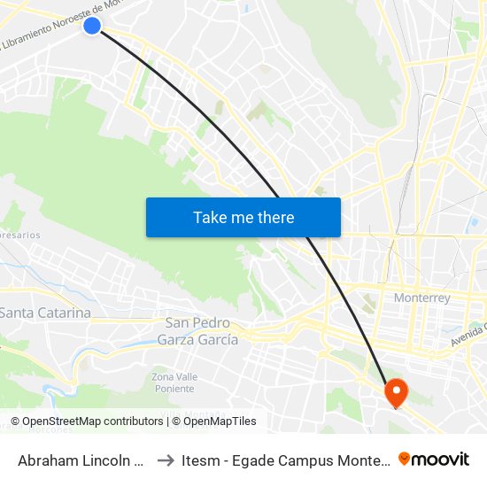 Abraham Lincoln 654 to Itesm - Egade Campus Monterrey map