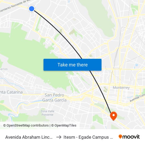 Avenida Abraham Lincoln 1650 to Itesm - Egade Campus Monterrey map