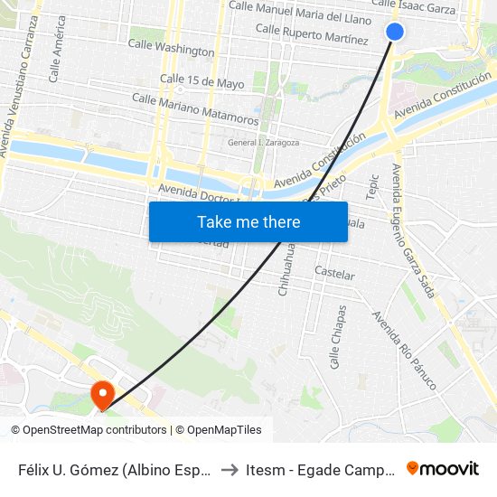 Félix U. Gómez (Albino Espinosa - Peñoles) to Itesm - Egade Campus Monterrey map