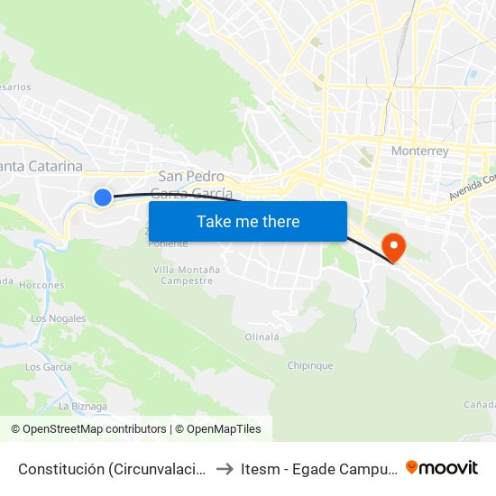 Constitución (Circunvalación - Araucaria) to Itesm - Egade Campus Monterrey map