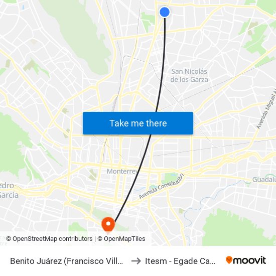 Benito Juárez (Francisco Villa - José López Portillo) to Itesm - Egade Campus Monterrey map