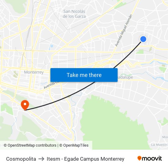 Cosmopolita to Itesm - Egade Campus Monterrey map