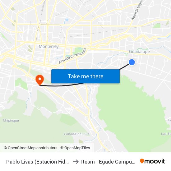 Pablo Livas (Estación Fidel Velázquez) to Itesm - Egade Campus Monterrey map