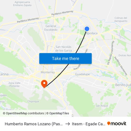 Humberto Ramos Lozano (Paseo Verona - Virrey de Acuña) to Itesm - Egade Campus Monterrey map
