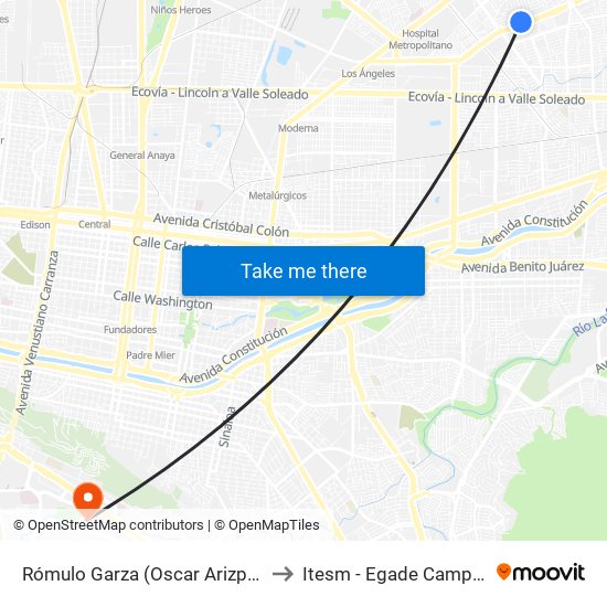 Rómulo Garza (Oscar Arizpe - Raúl Murrieta) to Itesm - Egade Campus Monterrey map