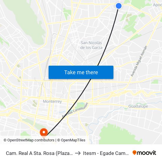 Cam. Real A Sta. Rosa (Plaza Sendero Apodaca) to Itesm - Egade Campus Monterrey map