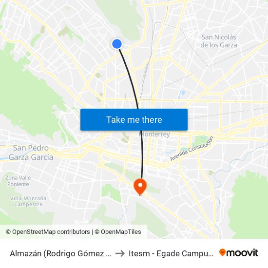 Almazán (Rodrigo Gómez - San Cosme) to Itesm - Egade Campus Monterrey map