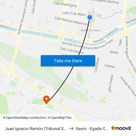 Juan Ignacio Ramón (Tribunal Superior de Justicia Del Estado) to Itesm - Egade Campus Monterrey map