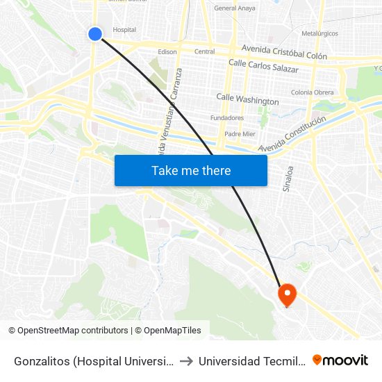 Gonzalitos (Hospital Universitario) to Universidad Tecmilenio map