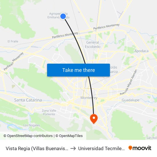 Vista Regia (Villas Buenavista) to Universidad Tecmilenio map