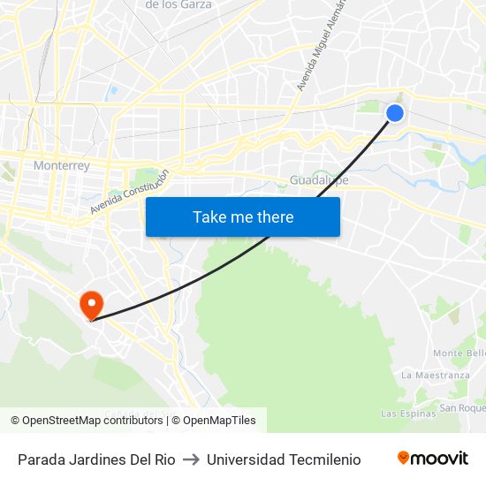 Parada Jardines Del Rio to Universidad Tecmilenio map