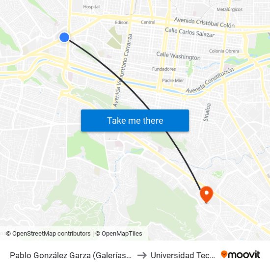 Pablo González Garza (Galerías Monterrey) to Universidad Tecmilenio map