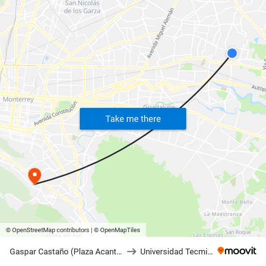 Gaspar Castaño (Plaza Acanto 935) to Universidad Tecmilenio map