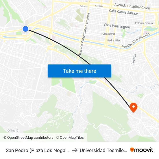 San Pedro (Plaza Los Nogales) to Universidad Tecmilenio map