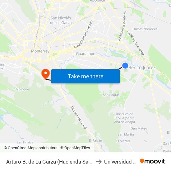 Arturo B. de La Garza (Hacienda San Carlos - Las Margaritas) to Universidad Tecmilenio map