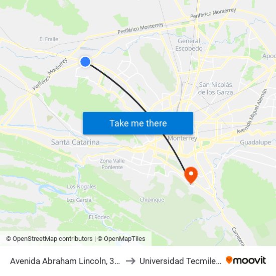 Avenida Abraham Lincoln, 3160 to Universidad Tecmilenio map