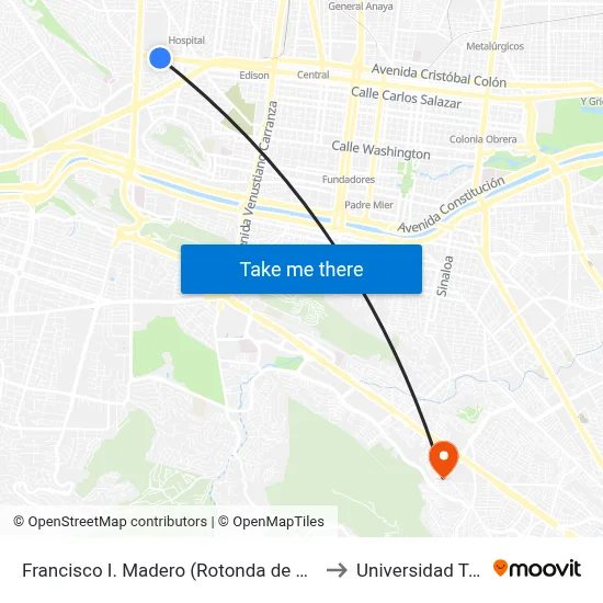 Francisco I. Madero (Rotonda de Francisco I. Madero) to Universidad Tecmilenio map