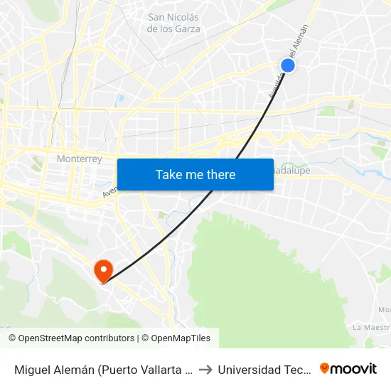 Miguel Alemán (Puerto Vallarta - Acapulco) to Universidad Tecmilenio map