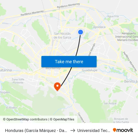 Honduras (García Márquez - Dante Alighieri) to Universidad Tecmilenio map