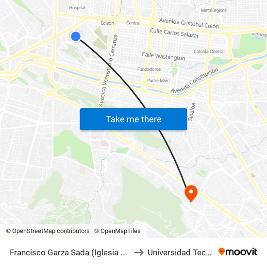 Francisco Garza Sada (Iglesia de La Salle) to Universidad Tecmilenio map