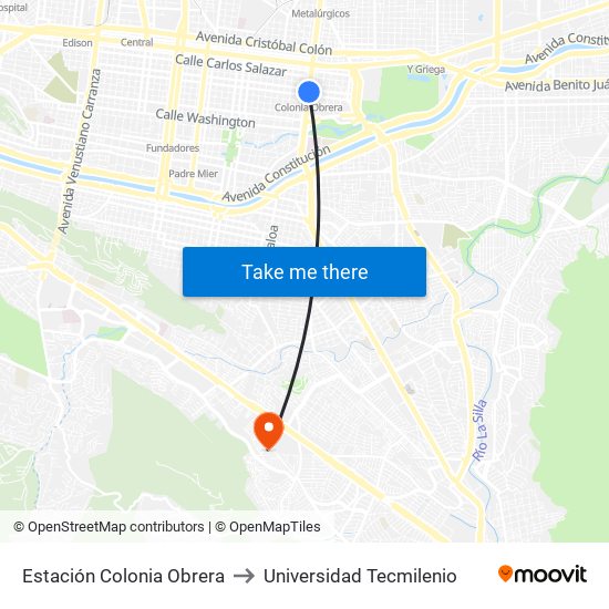 Estación Colonia Obrera to Universidad Tecmilenio map