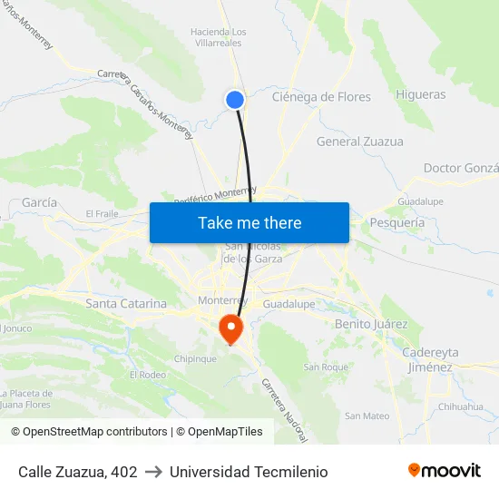 Calle Zuazua, 402 to Universidad Tecmilenio map