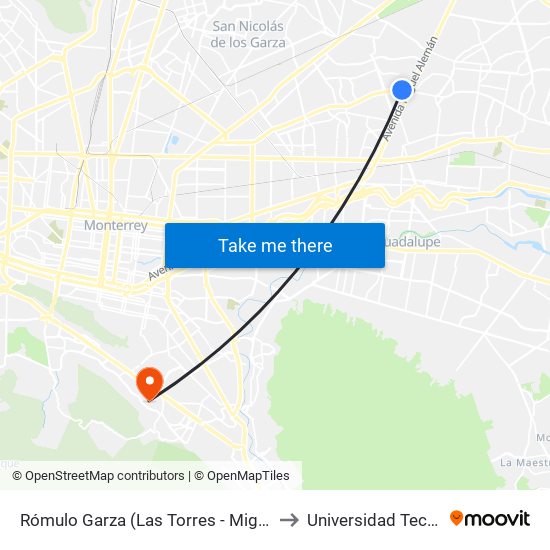 Rómulo Garza (Las Torres - Miguel Alemán) to Universidad Tecmilenio map