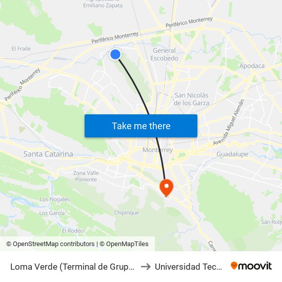 Loma Verde (Terminal de Grupo Enlaces) to Universidad Tecmilenio map