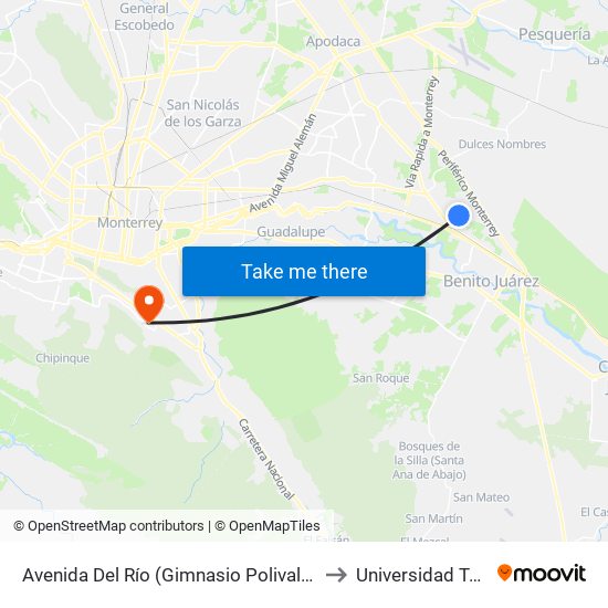 Avenida Del Río (Gimnasio Polivalente Los Puertos) to Universidad Tecmilenio map