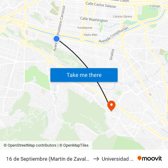 16 de Septiembre (Martín de Zavala - Venustiano Carranza) to Universidad Tecmilenio map