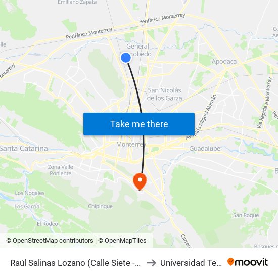 Raúl Salinas Lozano (Calle Siete - Raúl Caballero) to Universidad Tecmilenio map