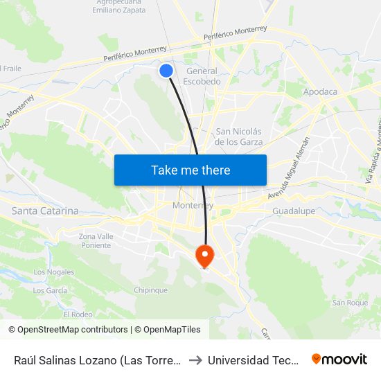 Raúl Salinas Lozano (Las Torres - Unión) to Universidad Tecmilenio map