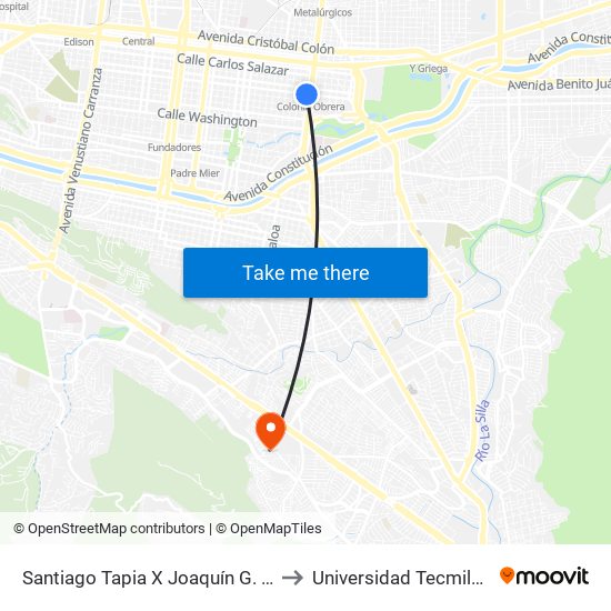 Santiago Tapia X Joaquín G. Leal to Universidad Tecmilenio map