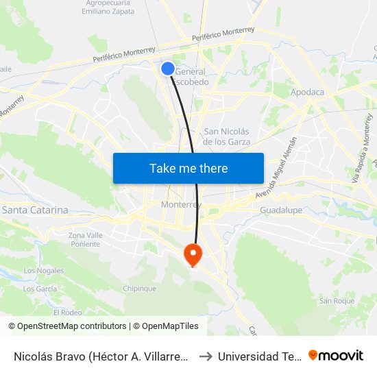 Nicolás Bravo (Héctor A. Villarreal - Serafín Peña) to Universidad Tecmilenio map