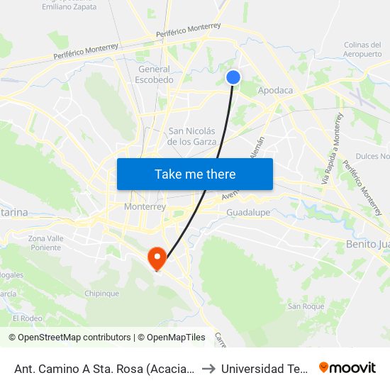 Ant. Camino A Sta. Rosa (Acacia - Gasoducto) to Universidad Tecmilenio map