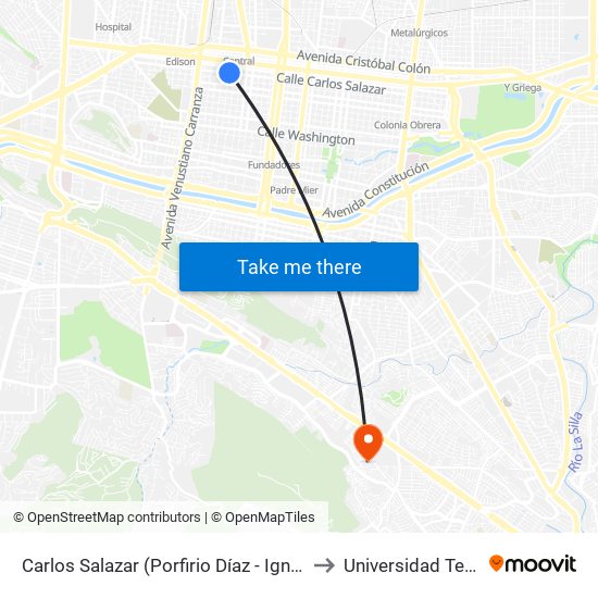 Carlos Salazar (Porfirio Díaz - Ignacio L. Vallarta) to Universidad Tecmilenio map