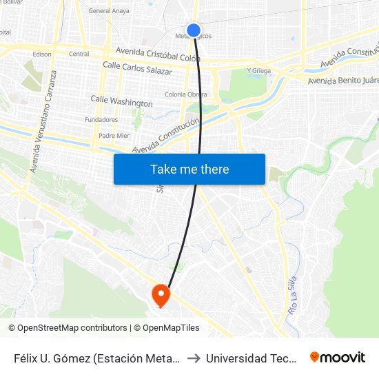 Félix U. Gómez (Estación Metalúrgicos) to Universidad Tecmilenio map