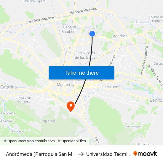 Andrómeda (Parroquia San Marcos) to Universidad Tecmilenio map