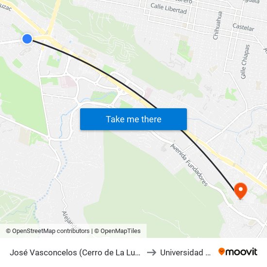 José Vasconcelos (Cerro de La Luz - Montes Rocallosos) to Universidad Tecmilenio map