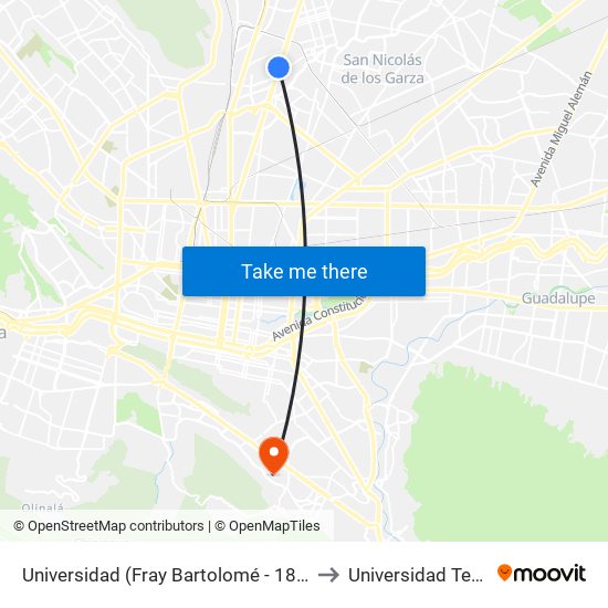 Universidad (Bartolomé de Las Casas - 18 de Diciembre) to Universidad Tecmilenio map