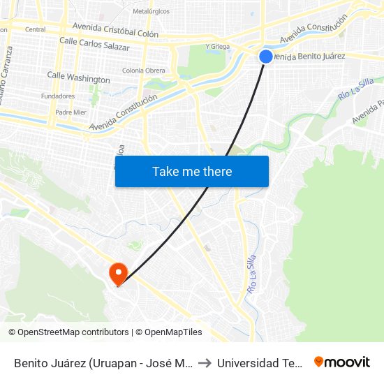 Benito Juárez (Uruapan - José María Arteaga) to Universidad Tecmilenio map