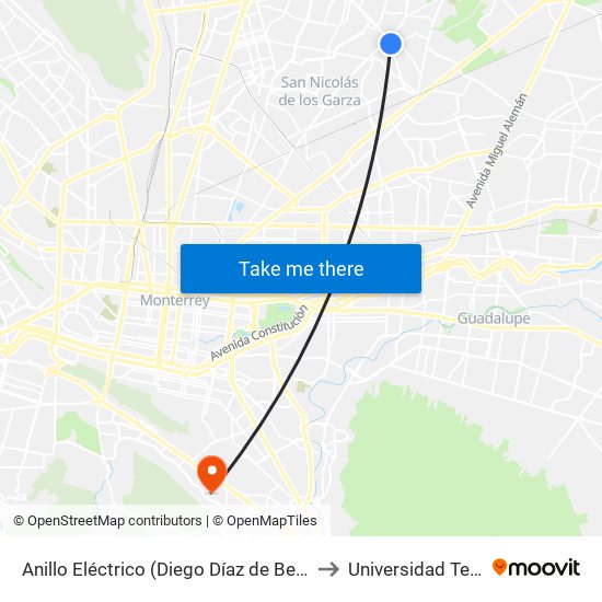 Anillo Eléctrico (Diego Díaz de Berlanga - Aceros) to Universidad Tecmilenio map