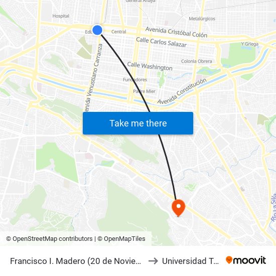 Francisco I. Madero (20 de Noviembre - Xicoténcatl) to Universidad Tecmilenio map