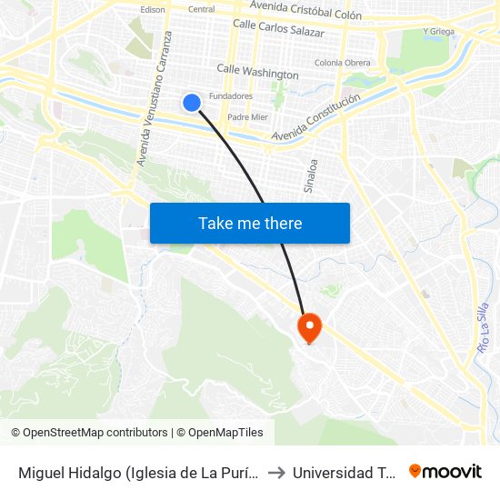 Miguel Hidalgo (Iglesia de La Purísima Concepción) to Universidad Tecmilenio map