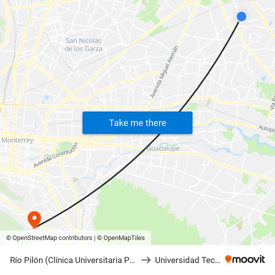 Río Pilón (Clínica Universitaria Pueblo Nuevo) to Universidad Tecmilenio map