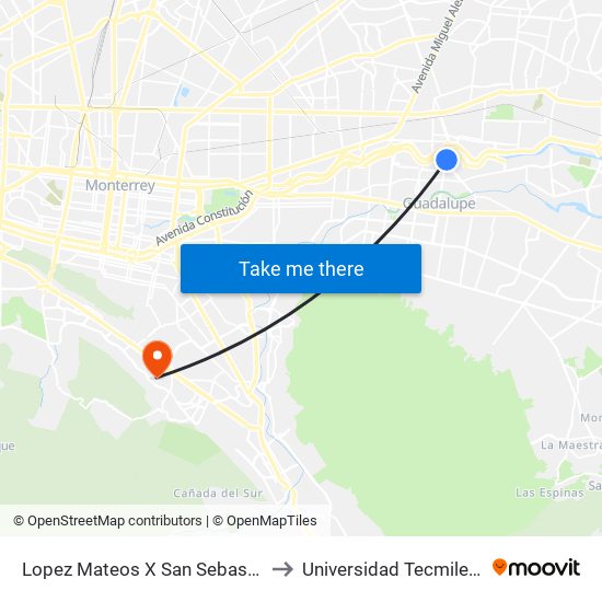 Lopez Mateos X San Sebastián to Universidad Tecmilenio map