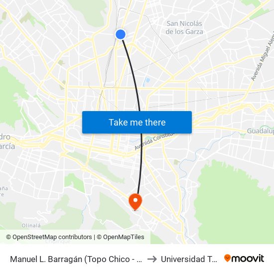 Manuel L. Barragán (Topo Chico - Antonio Machado) to Universidad Tecmilenio map