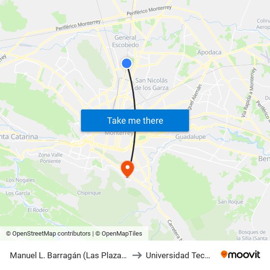 Manuel L. Barragán (Las Plazas Outlet) to Universidad Tecmilenio map