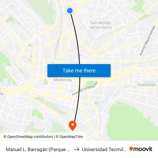 Manuel L. Barragán (Parque Stiva) to Universidad Tecmilenio map