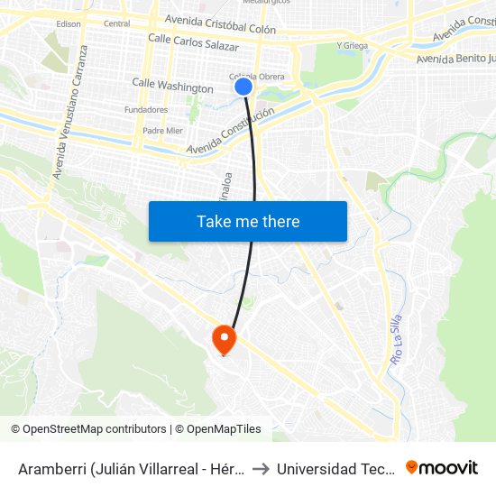 Aramberri (Julián Villarreal - Héroes Del 47) to Universidad Tecmilenio map